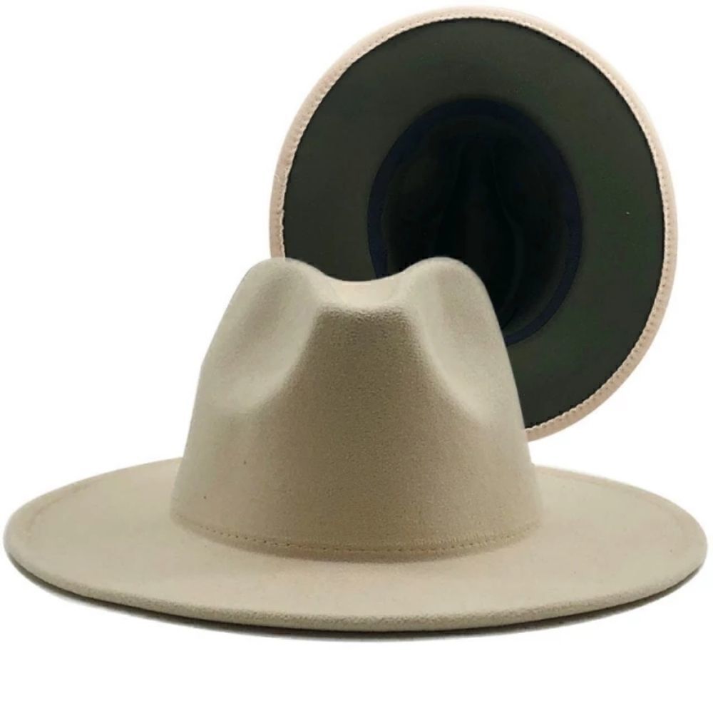 Cream with Olive green Base Fedora Hat